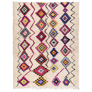 Moroccan Azilal rug beige with colorful diamond shape