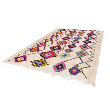 Moroccan Azilal rug beige with colorful diamond shape