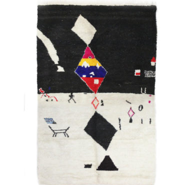 Azilal rug in Black and white color and Berber symbols