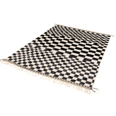 Moroccan Checkered Wool Rug Black and White