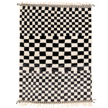 Moroccan Checkered Wool Rug Black and White