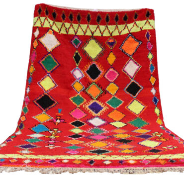 Red Berber rug- Azilal rug – colorful diamonds