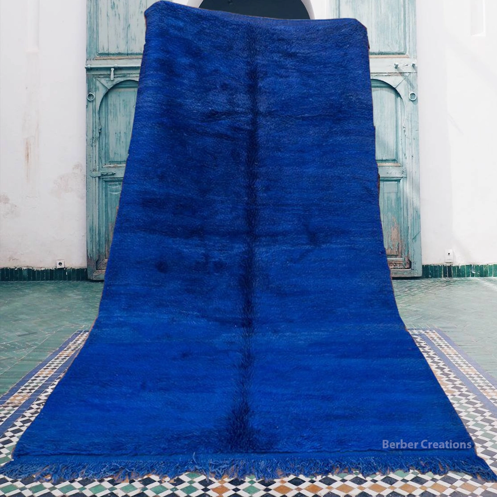 solid moroccan blue beni ourain berber rug