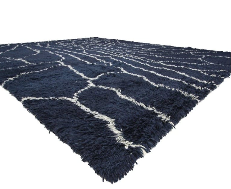 Beni Ourain rug navy blue with cream lines - Image 4