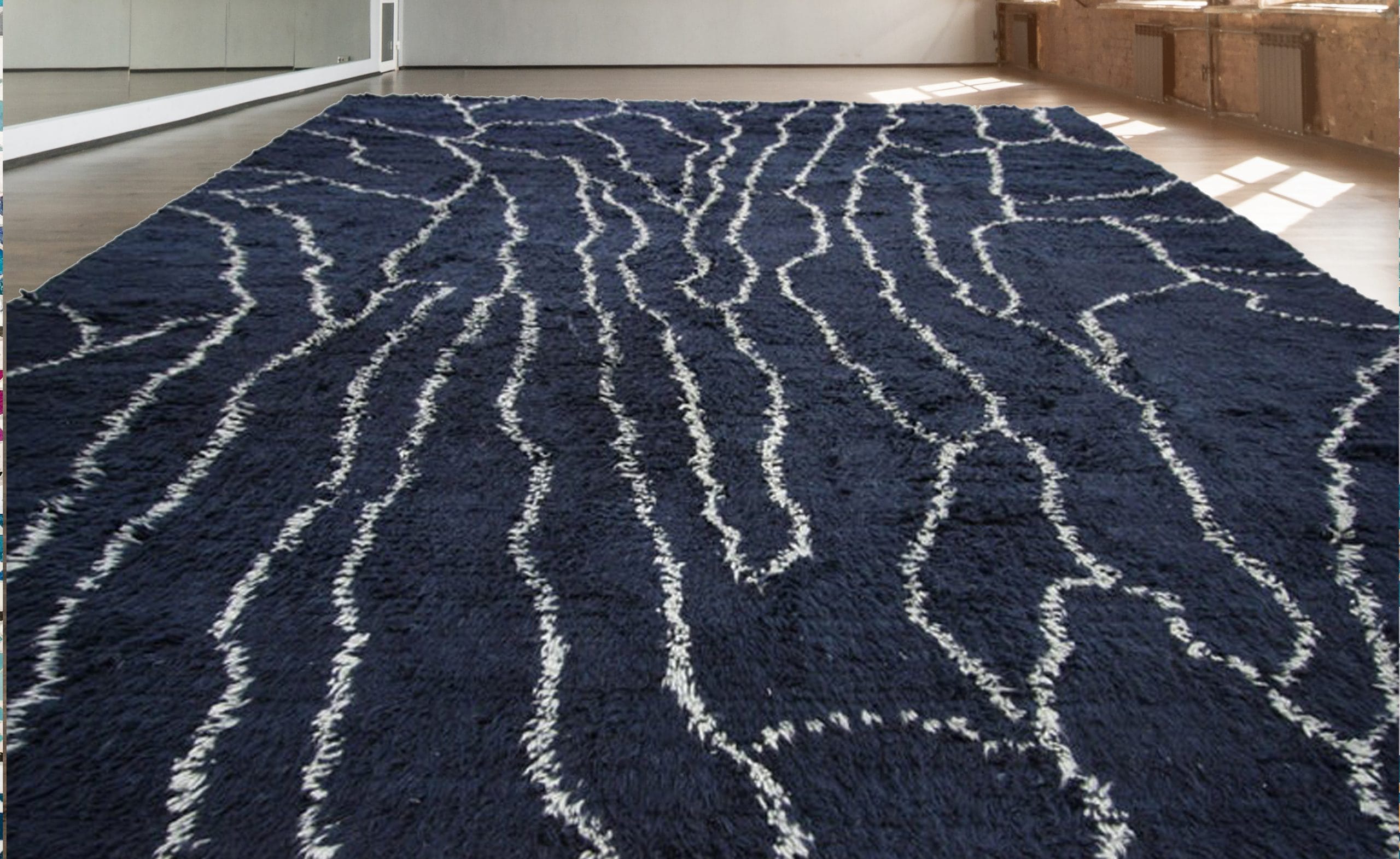 beni ourain rug navy blue with cream lines