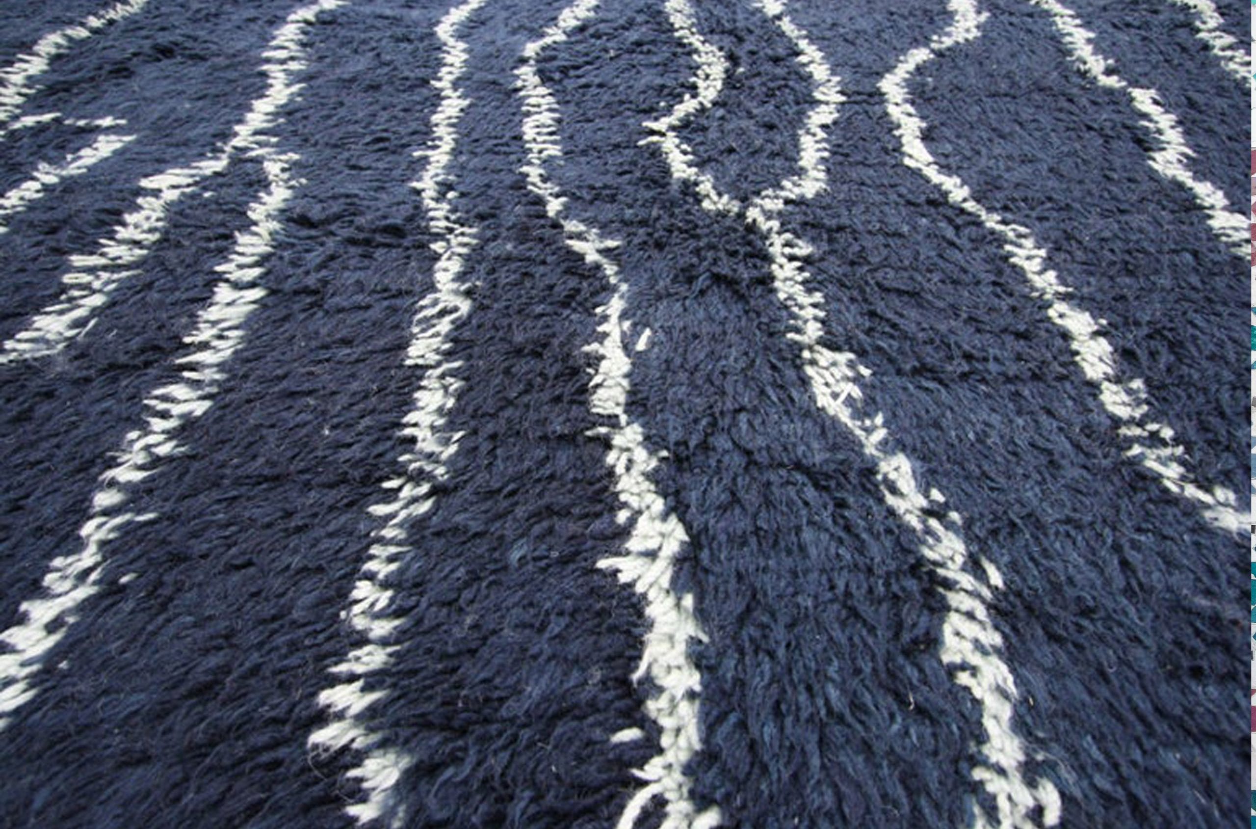 beni ourain rug navy blue with cream lines