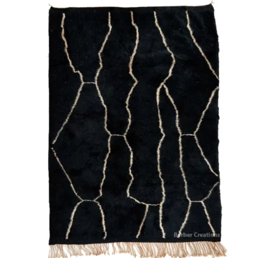 Black Beni Ourain rug with cream lines