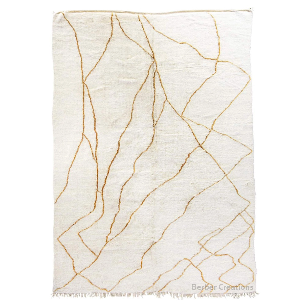 moroccan beni rug in white and gold lines
