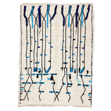 White Beni Ourain rug with blue-black lines