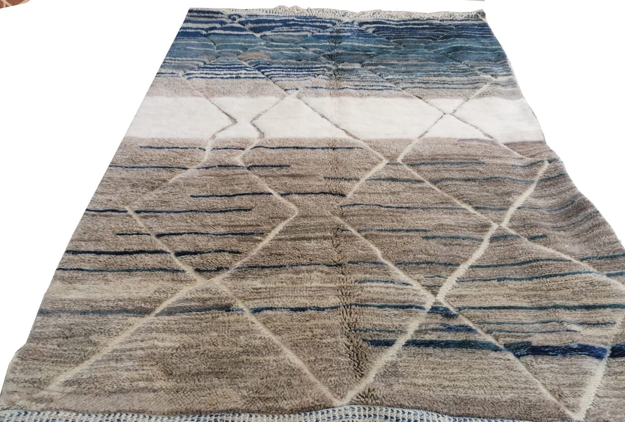 moroccan beni ourain rug brown and blue