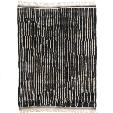 Moroccan rug black with creamy lines – Genuine berber rug