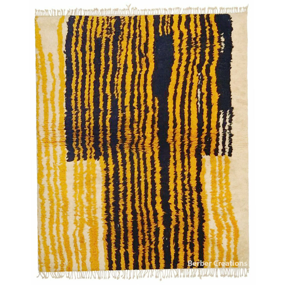 shag striped moroccan beni wool rug yellow and black