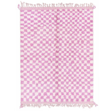 Ckeckered Moroccan Rug Lavender and White