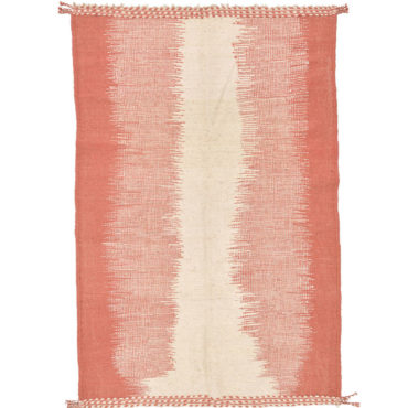 Flat Woven Moroccan Kilim Rug in White and Peach Striped Pattern