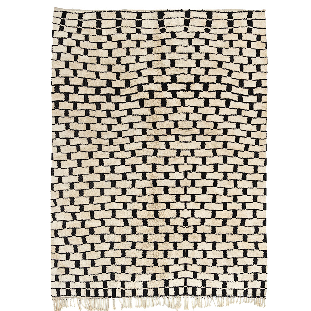Moroccan Beni Ourain Rug in White and Black Brick Pattern