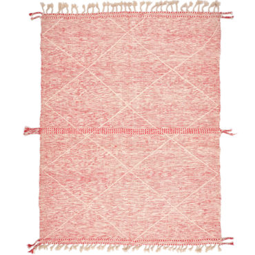 Flat Woven Moroccan Kilim Rug in White and Pink Striped Pattern