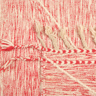 Flat Woven Moroccan Kilim Rug in White and Pink Striped Pattern