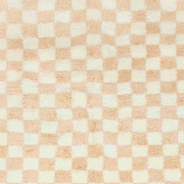 Ckeckered Moroccan Berber rug Peach and White