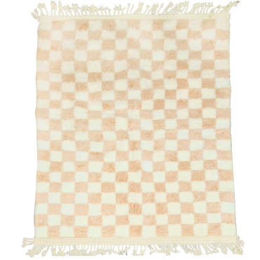 Ckeckered Moroccan Berber rug Peach and White