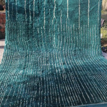 Teal Moroccan Beni Ourain  rug with white lines