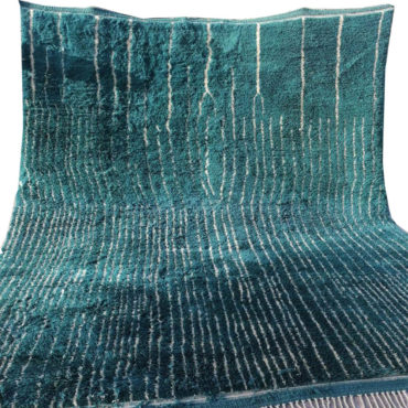 Teal Moroccan Beni Ourain  rug with white lines