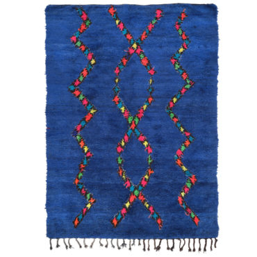 Blue Moroccan Azilal rug with Colorful pattern