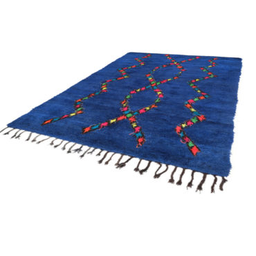 Blue Moroccan Azilal rug with Colorful pattern