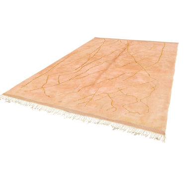 Peach Moroccan Wool rug with Gold lines