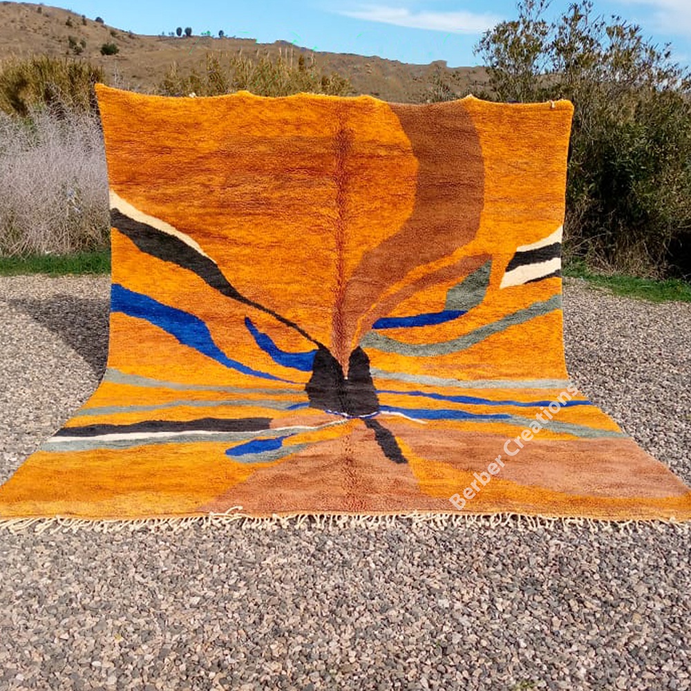 Large moroccan abstract wool rug orange
