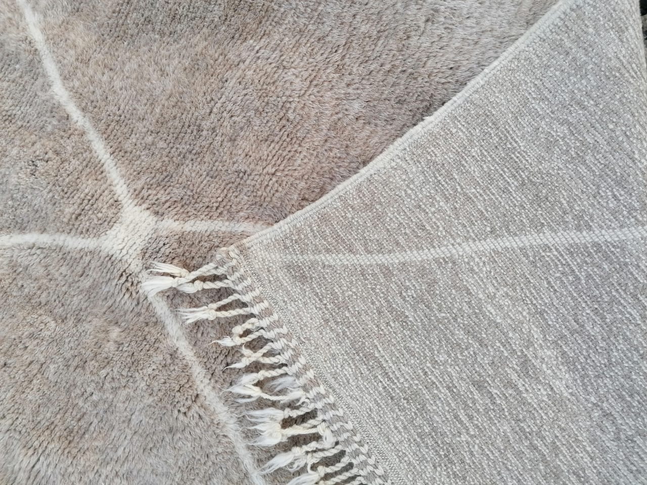Moroccan Wool Rug 9x12 Ft - Beige and White diamond pattern - Image 5