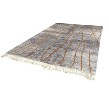Gray Moroccan Beni Mrirt Rug – Orange Lines