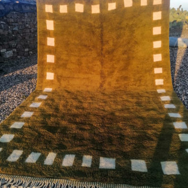 Green Moroccan Rug With White Squares- 9×14 Feet