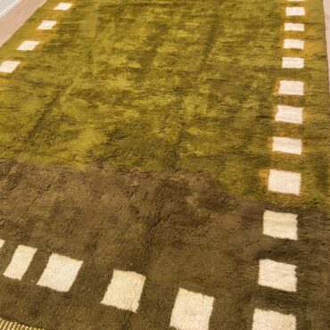 Green Moroccan Rug With White Squares- 9×14 Feet