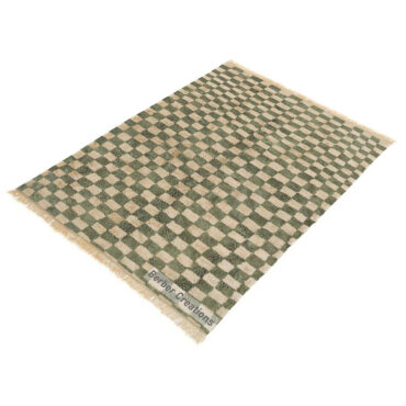 Moroccan Checkered Wool Rug Green -MB00049