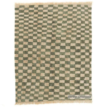 Moroccan Checkered Wool Rug Green -MB00049