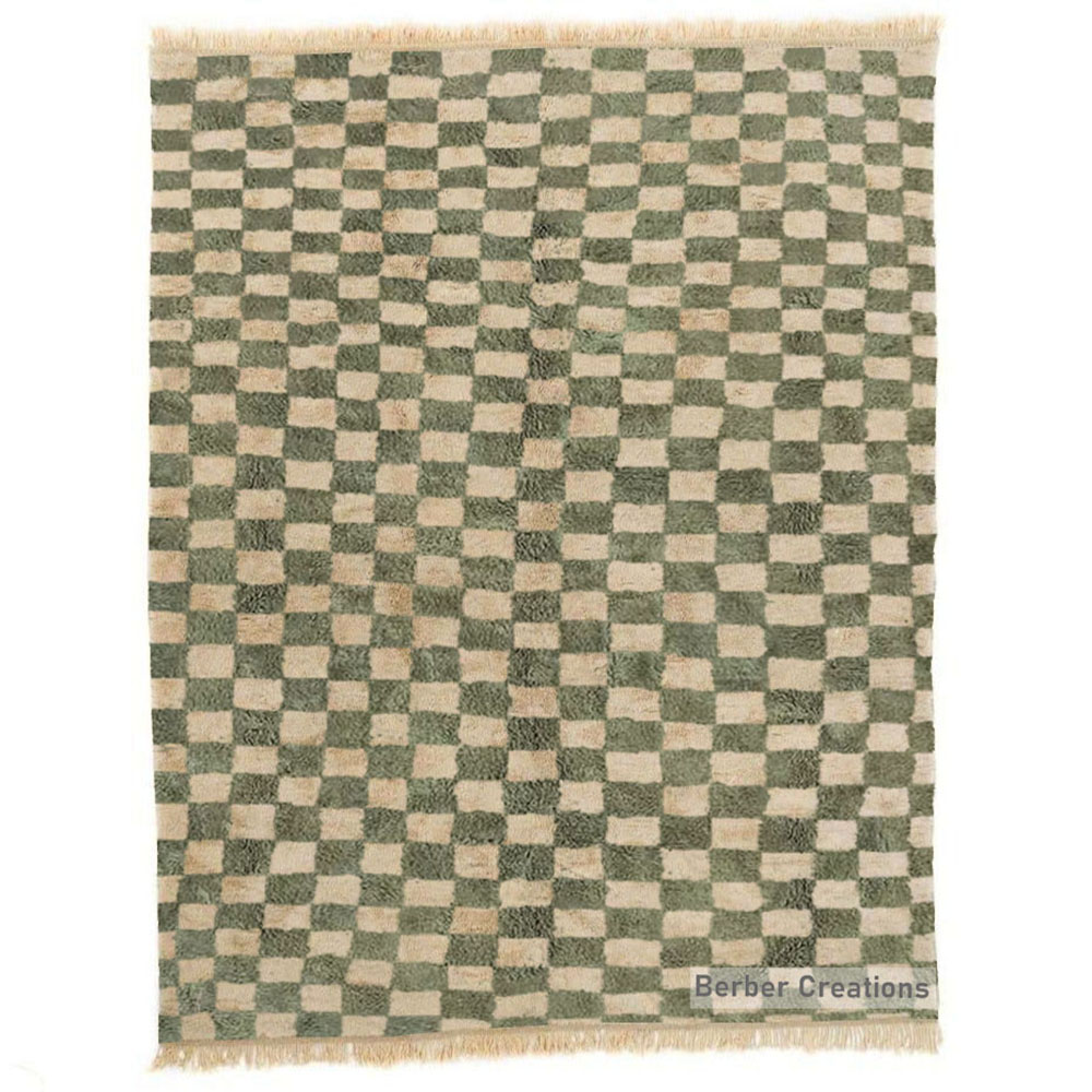 moroccan checkered wool rug green