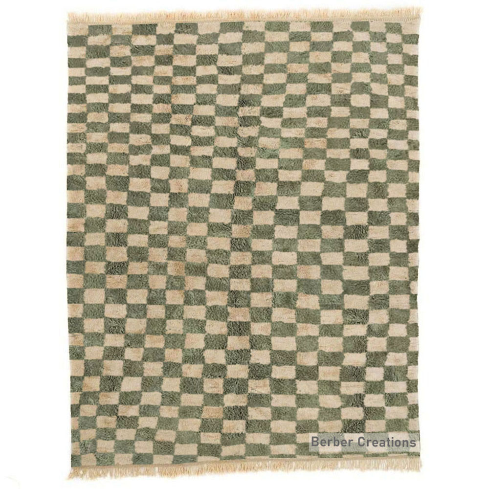 Moroccan Checkered Wool Rug Green -MB00049 - Berber Creations