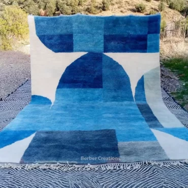 Moroccan Handmade Wool Rug Blue and White