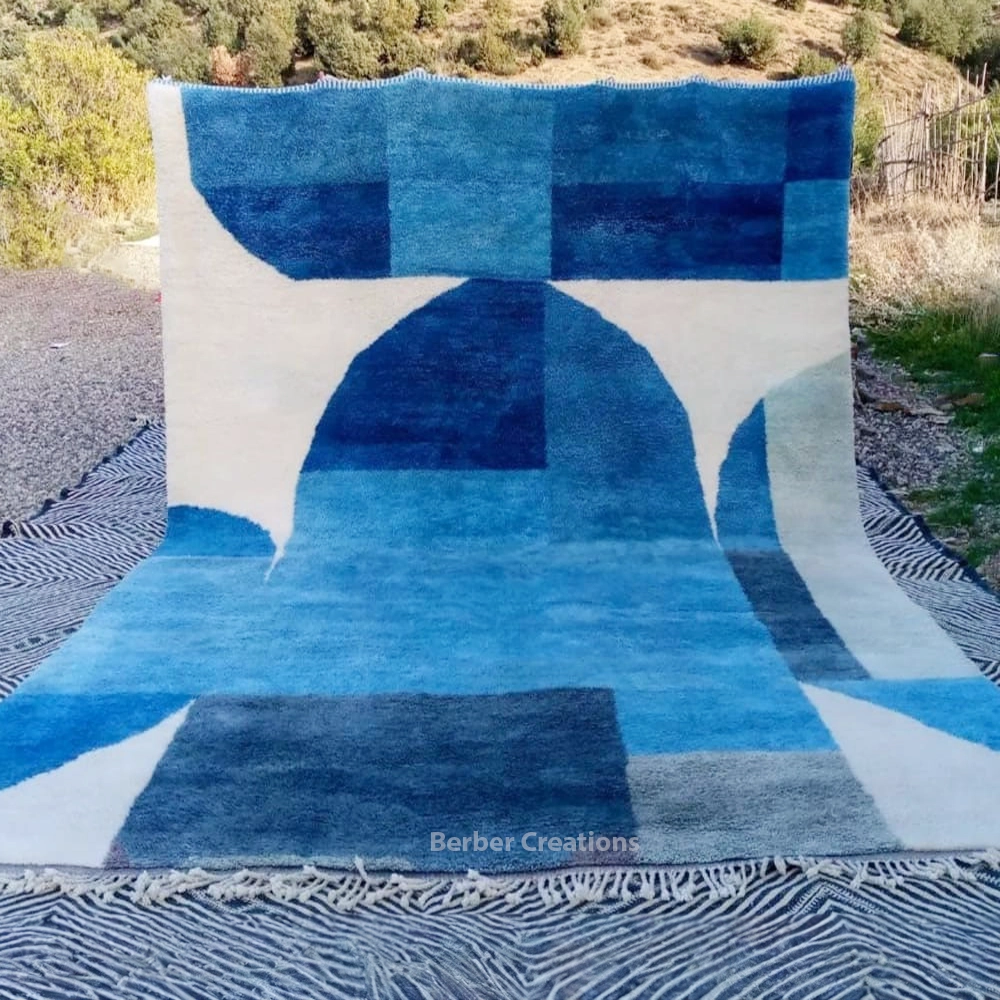 moroccan beni mrirt wool rug blue