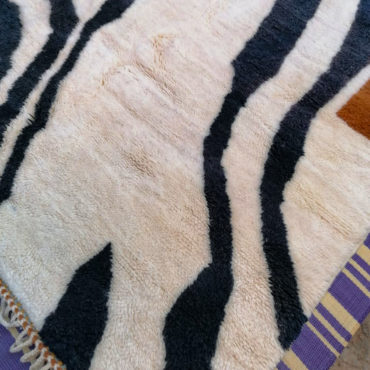 Abstract Berber Hand-knotted Rug Cream/Black/Orange/Blue