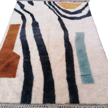 Abstract Berber Hand-knotted Rug Cream/Black/Orange/Blue