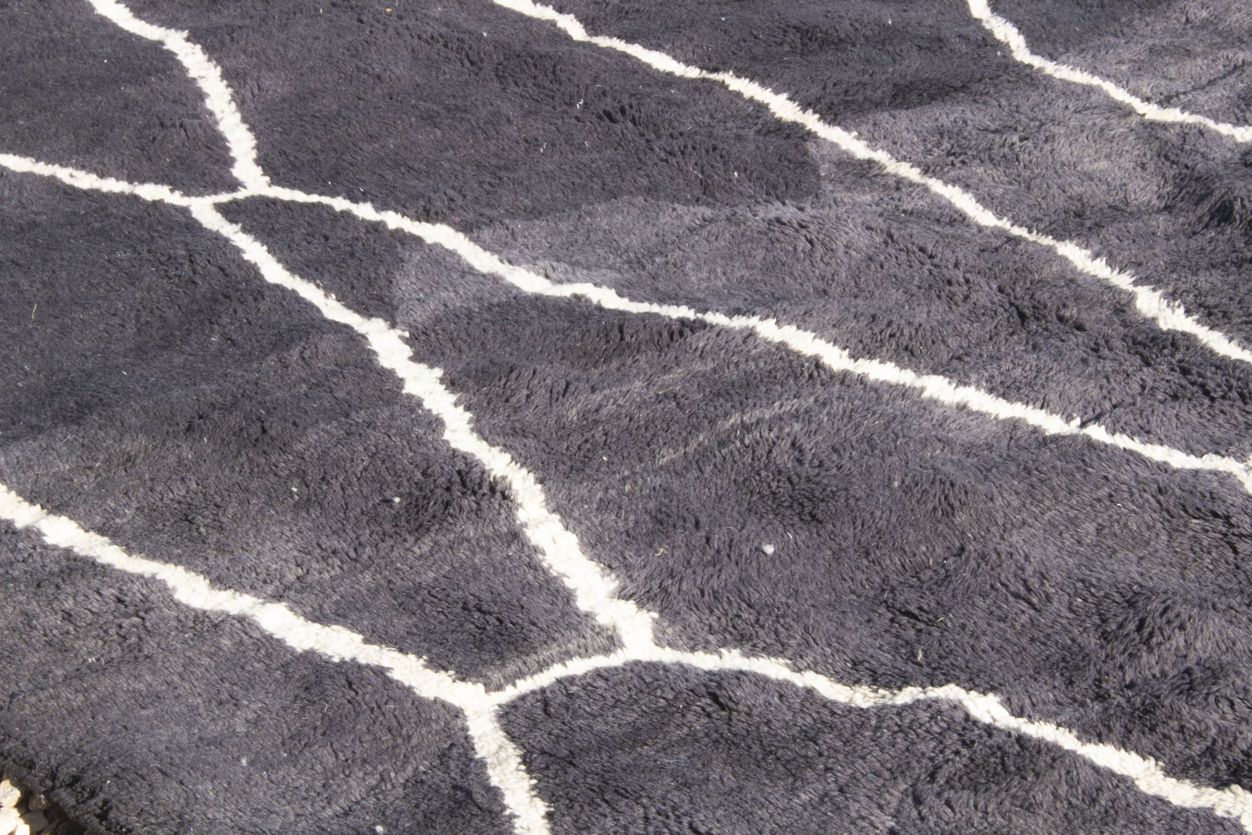 Black Moroccan Beni Ourain Rug With White Lines details 3