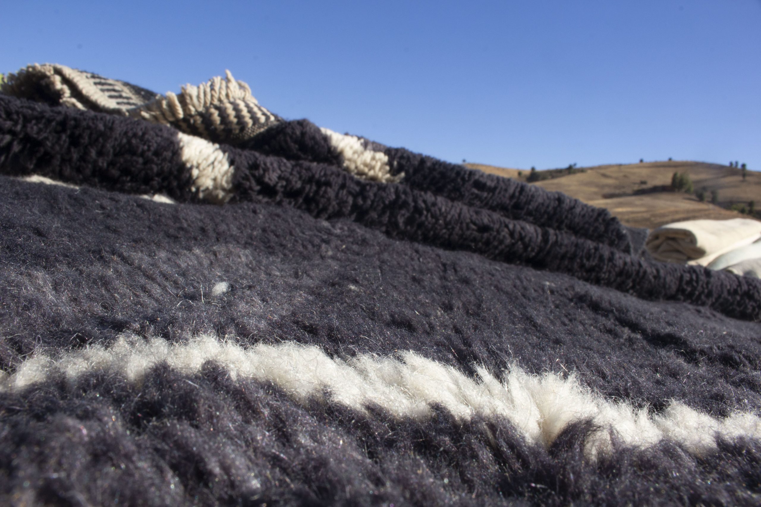 Black Moroccan Beni Ourain Rug With White Lines details 6