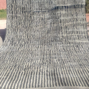 Black Moroccan Rug With White Lines