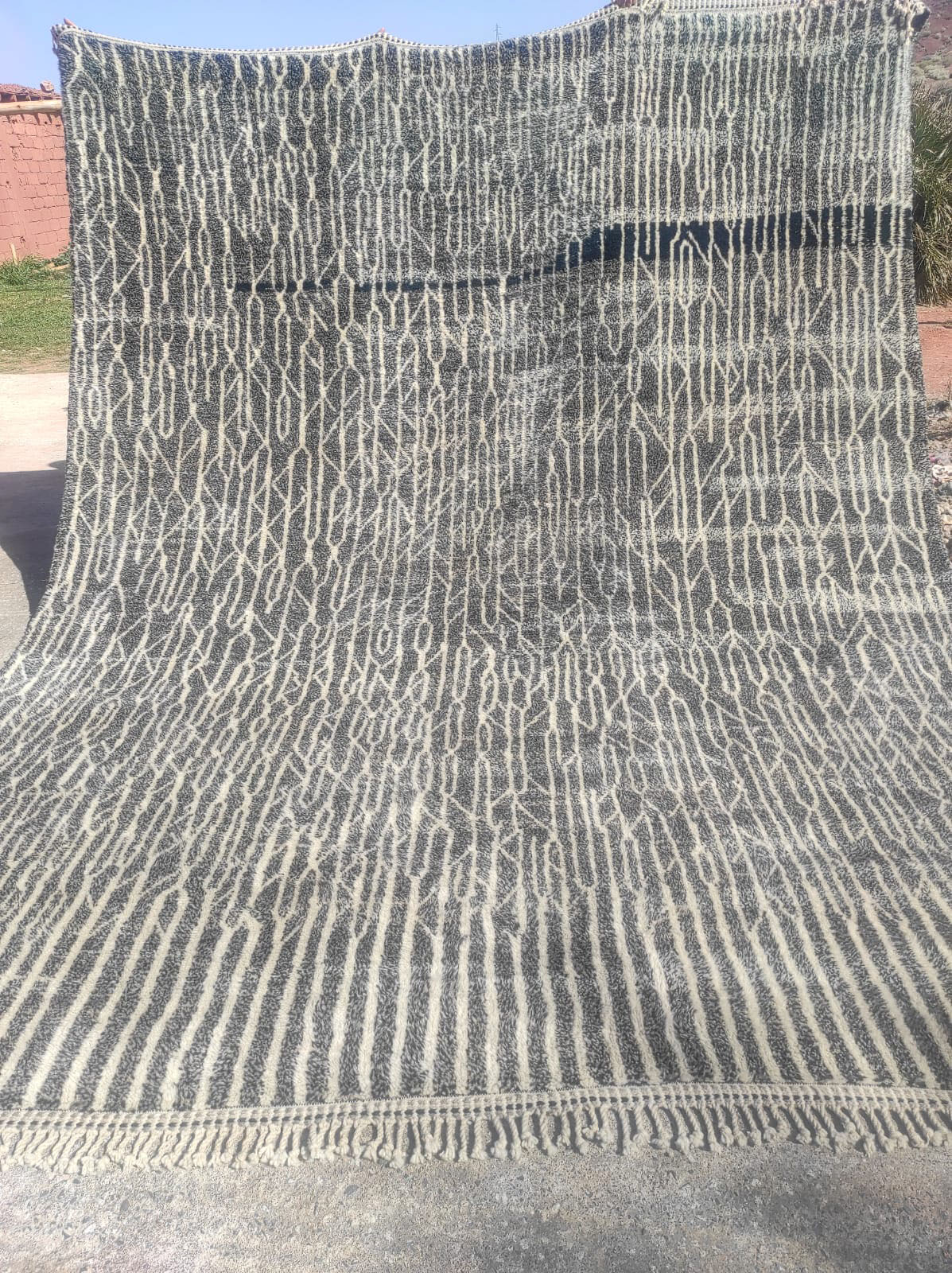 Black Moroccan Rug With white lines