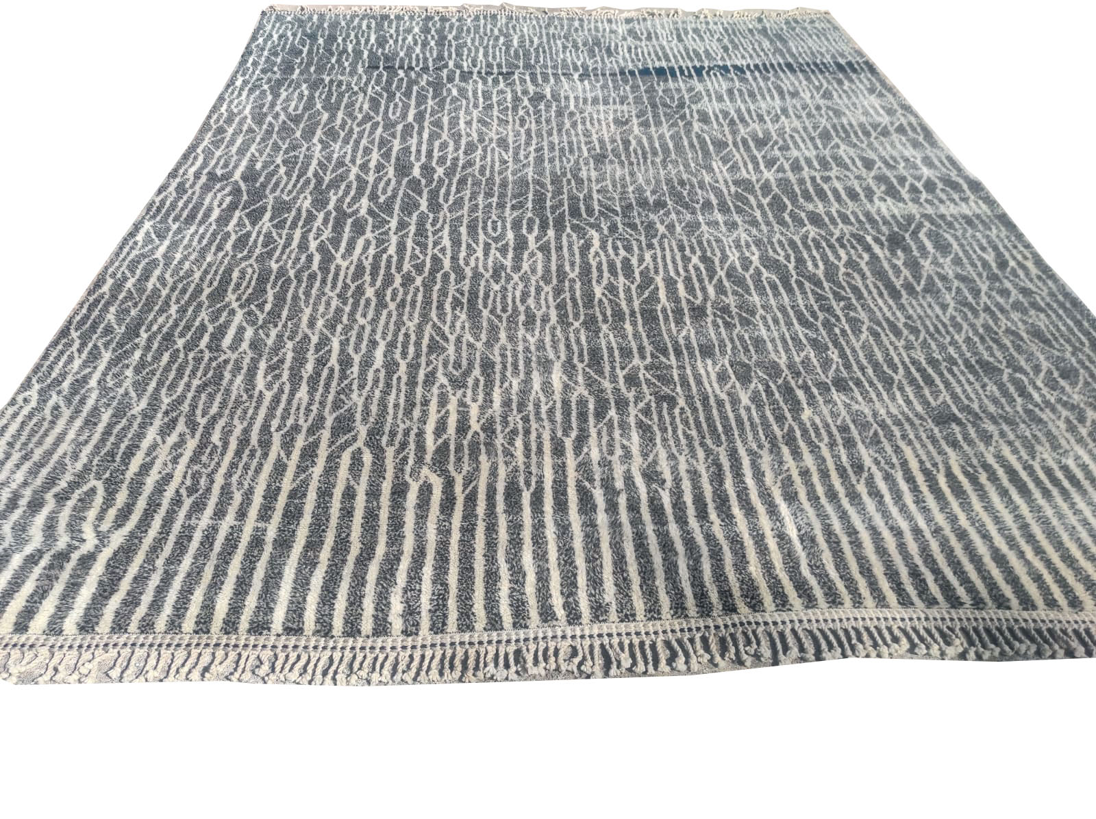 Black Moroccan Rug With White Lines - Image 4