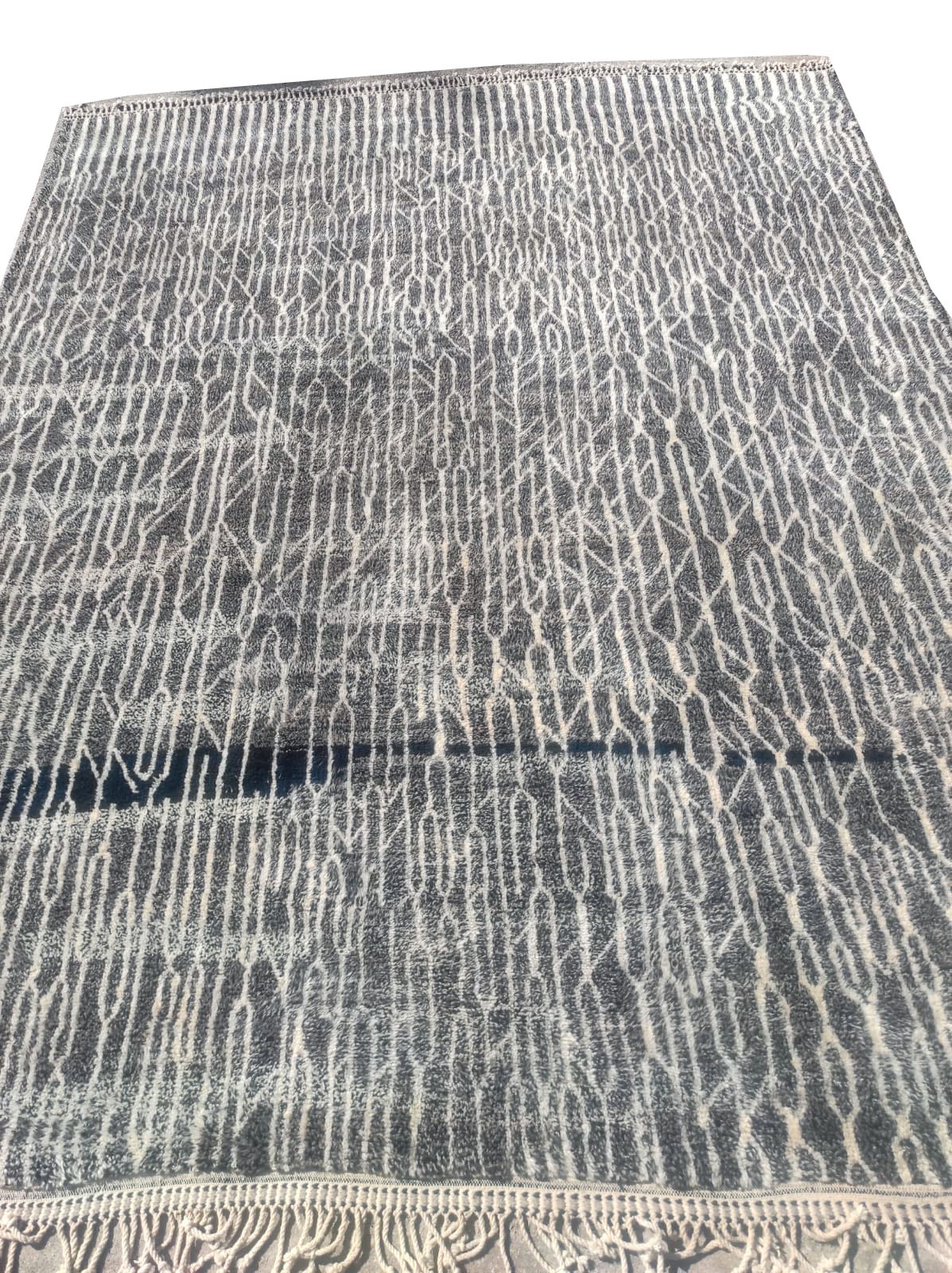 Black Moroccan Rug With White Lines - Image 5