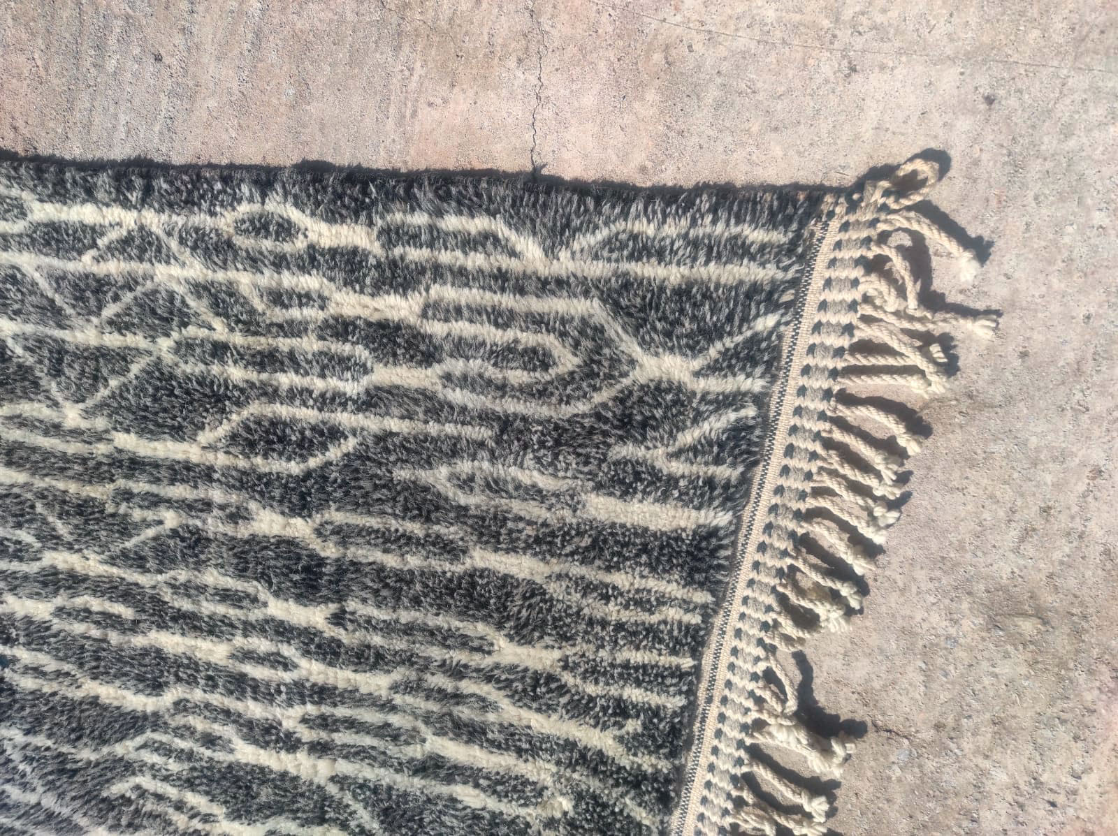 Black Moroccan Rug With White Lines - Image 6