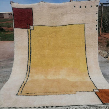 Modern Handmade Moroccan Rug in Cream/Yellow/Black /Orange