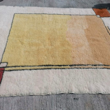 Modern Handmade Moroccan Rug in Cream/Yellow/Black /Orange